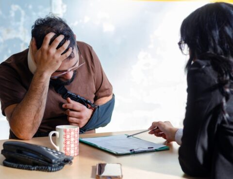 personal injury lawyer near Brooklyn NY meeting with client after negligence injury